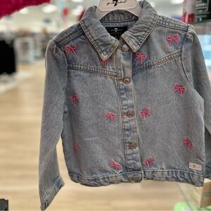 7 For All Mankind Light Blue Jean Jacket with Pink Bow Details